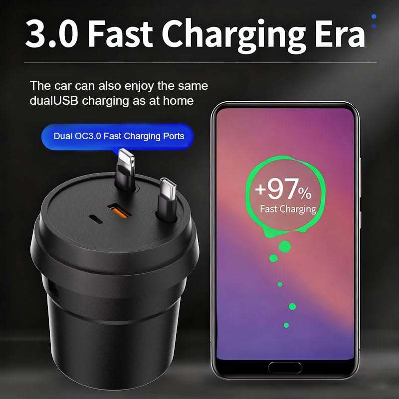 i Phone 17 16 Retractable Car Charger,Cars Adapter USB C Fast Charger,4 in 1 Car Accessories，Christmas for Gifts for Men Women,Compatible with iPhone 17 16 15/15 Pro Max/14/13/12/11,Galaxy,Pixel 6