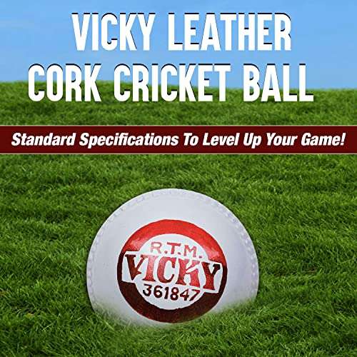 Vicky Leather Cork Cricket Ball Ideal for Intermediate & Recreational Level Matches Standard Size (White, Pack of 6) 3