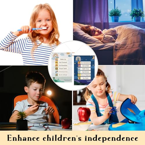 Canvas Visual Schedule for Kids, Schedule Board for Home with Wooden Blocks, Reward Chart Bedtime Routine Chart for Toddlers, Morning Routine Chart for Kids, Toddler Daily Routine Chart for Kids 6