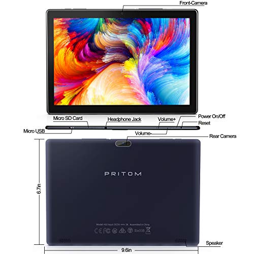PRITOM Android Tablet 10 inch, M10, 64GB Android Tablet, 10.1 inch IPS HD Touchscreen, GPS, FM, Quad-Core Processor, Dual Camera,Wi-Fi 3