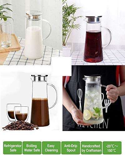 kddigz 1400 Liter Glass jug with lid Water jug hot Cold Water, Wine, Coffee, Milk and Juice Beverage Carafe (1 PC) Transparent 3