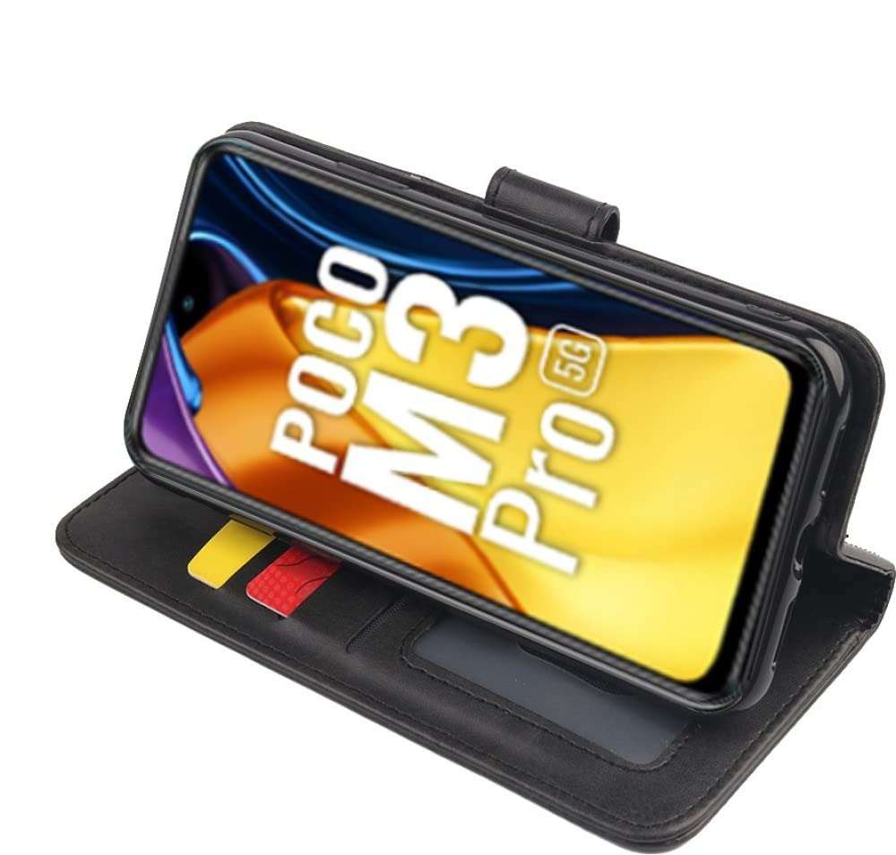 Frazil Leather Flip with Wallet Case with TPU Shockproof Cover for Poco M3 Pro 5G, Mi Redmi Note 10T 5G (Black) 3