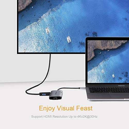 USB C Hub, CableCreation 6 in 1 Aluminum USB Type C to HDMI, Ethernet, USB C PD Charging, SD TF Card Reader, USB 3.0 Adapter, Compatible with MacBook Pro 2019/2018, iPad Pro 2018, Galaxy S10/S9, LG G5 3