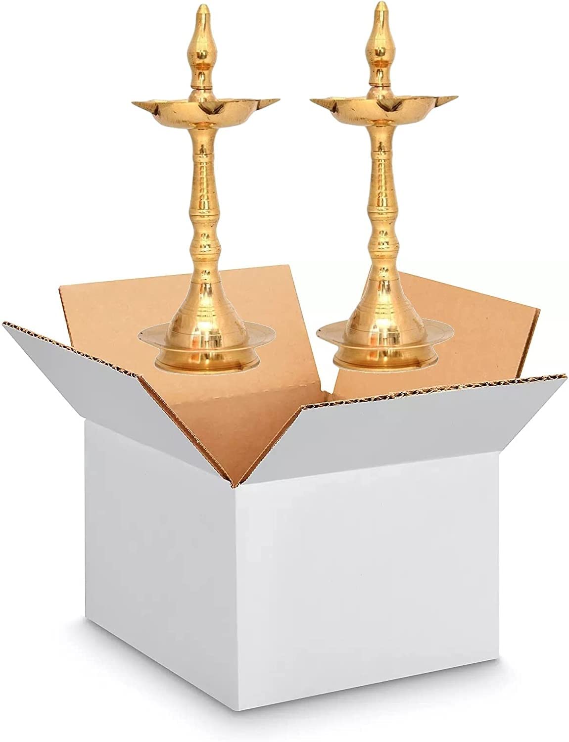 BENGALEN Brass Diya Kerala Samai 13 Inch Traditional Oil Lamp Deepak Lamp Kutthu vilakku Panchmahal Deepam for Pooja Mandir Diwali Indian Puja Wedding Return Gift Items Set of 2 5