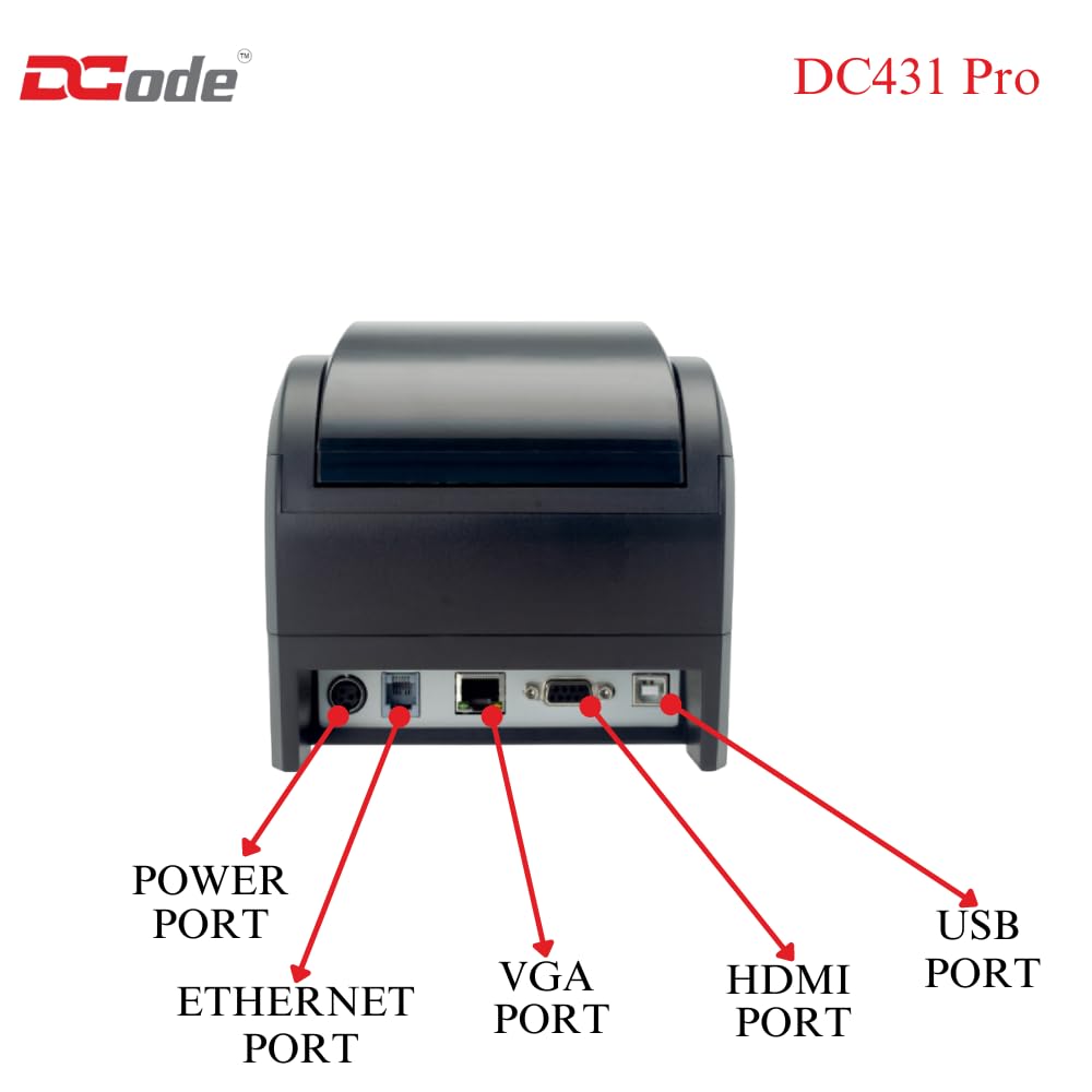 DCode Direct Thermal Printer (DC431Pro - 101mm, 3 inch) USB Interface Thermal Transfer Printing 203dpi 1D, 2D Barcode, Black 5