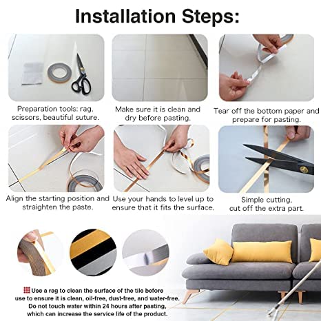NAVA PAVA 50 Meters Golden Tape for Home Floor Tile Gap (Multipurpose) Waterproof Wallpaper Tape, Tiles Gap Stickers for Floor(0.5CM Wide) 5