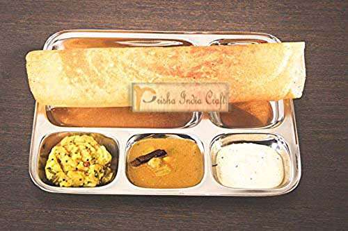 Prisha India Craft Stainless Steel 5-in-1 Compartment Divided Plate, Dosa Serving Plate | Length 14.00 Inch | Set of 2 3