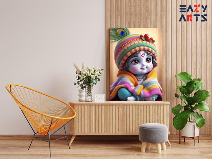 Eazy Arts DIY Cuddly Krishna: Baby Krishna in Colorful Blanket Paint by Numbers Kit Multicolor With Frame 36 Colors|40 X 60 CM 3
