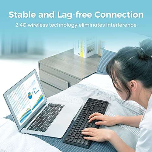Lovaky MK98 Wireless Keyboard, 2.4G Ergonomic, Computer Keyboard, Enlarged Indicator Light, Full Size PC Keyboard with Numeric Keypad for Laptop, Desktop, Surface, Chromebook, Notebook, Black 4