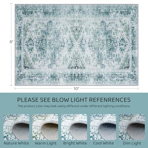 TQONEP Boho Area Rug 5 x7, Washable Rug with Non-Slip Backing, Boho Rugs Vintage for Living Room, Bedroom,Dining Room,Kitchen,Office, Stain Resistant Large Area Rug (Gray/White, 5' x 7') 2