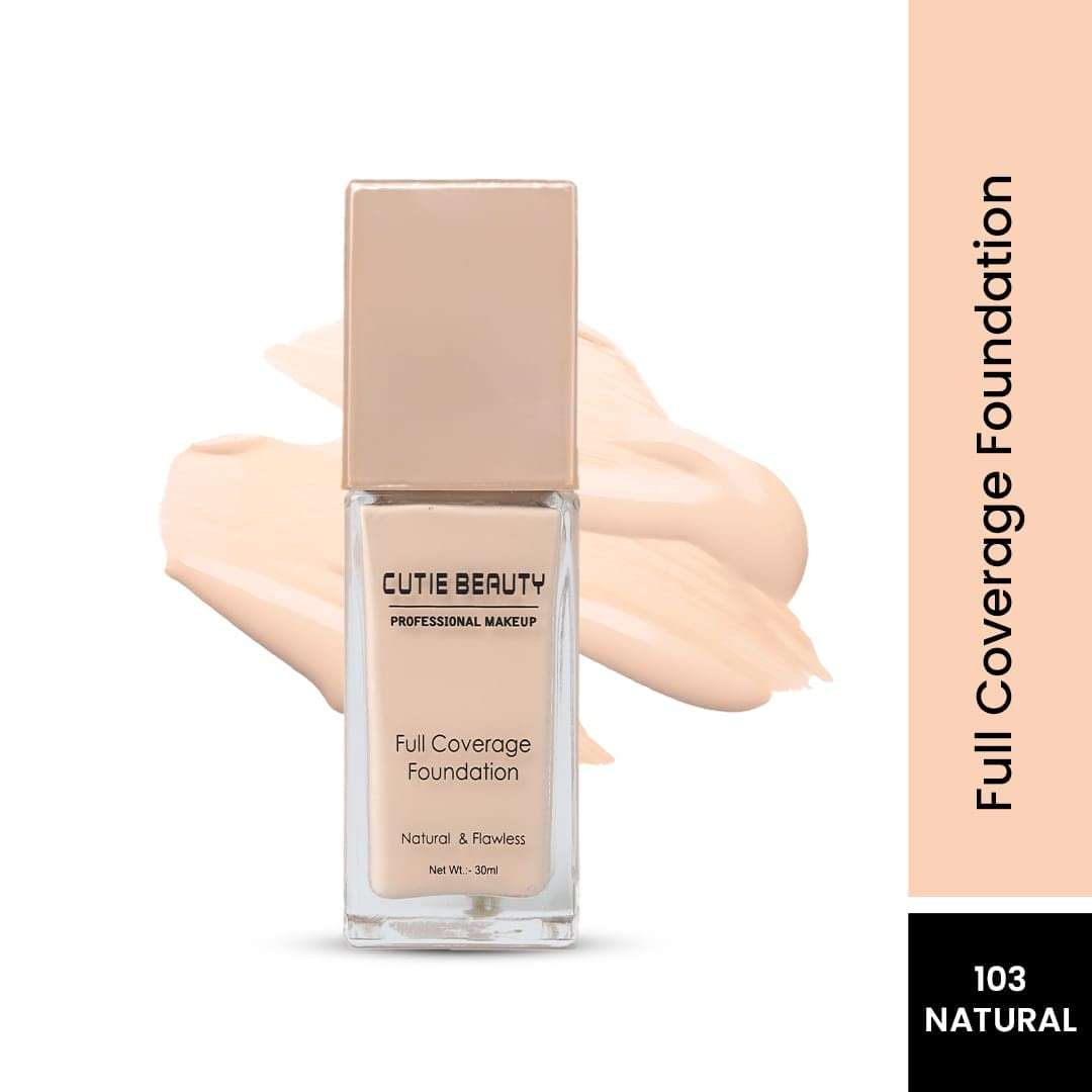 Cutie Beauty High Performance Foundation | Water-Resistant | Medium to Buildable Coverage | Lightweight | Easy to Blend | Full Coverage Foundation | Matte finish - Shade (Natural, 30 ml) 3