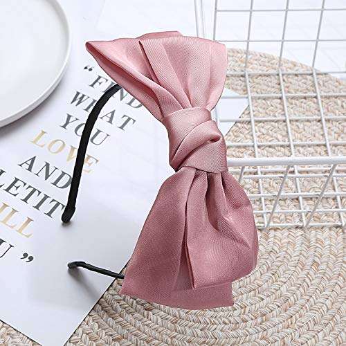 Large Hair Band Bow Headbands for Women and Girls,Solid Color Big Satin Ribbon French Barrette Hair Barrettes Hair Accessories,Pink 4