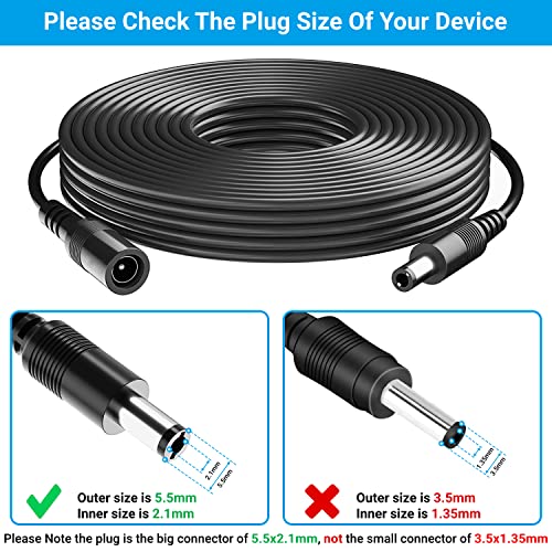 33FT 2.1mm x 5.5mm DC 12V Power Extension Cable 12 Volt Power Supply Adapter Extension Cord Female to Male Plug for CCTV Security Camera 2