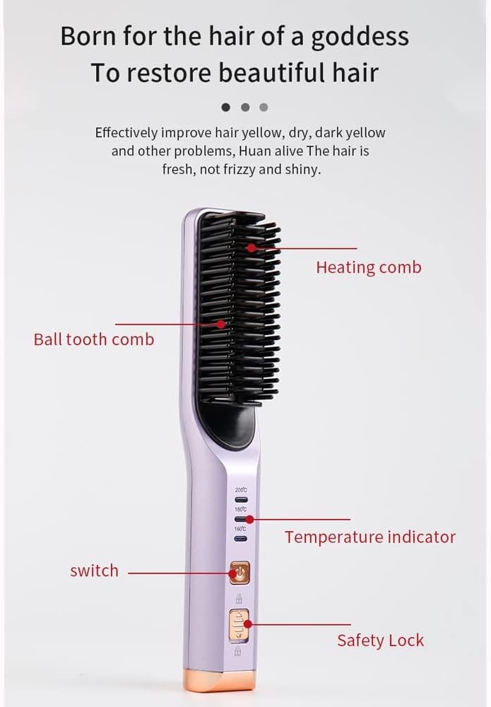 NANZU Heating Straight Hair Brush Fast Styling Portable Hair Flat Irons Straightening Comb USB Rechargebattery 4