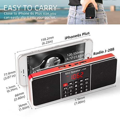 PRUNUS J-288 Portable Radio AM FM Radio with Bluetooth Speaker, Sleep Timer, Power-Saving Display, Ultra-Long Antenna, AUX Input & USB Disk & TF Card MP3 Player, NO Manual Preset 2