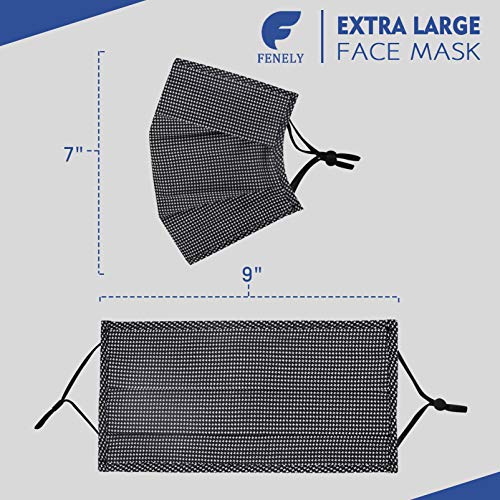 Beard Face Mask for Bearded Men, Extra Large XL Facemask with Nose Wire Washable Reusable Breathable Adjustable Ear Loops Fashion Fashionable Designer Adult Black Navy Plaid Cotton Cloth Fabric Madks 2