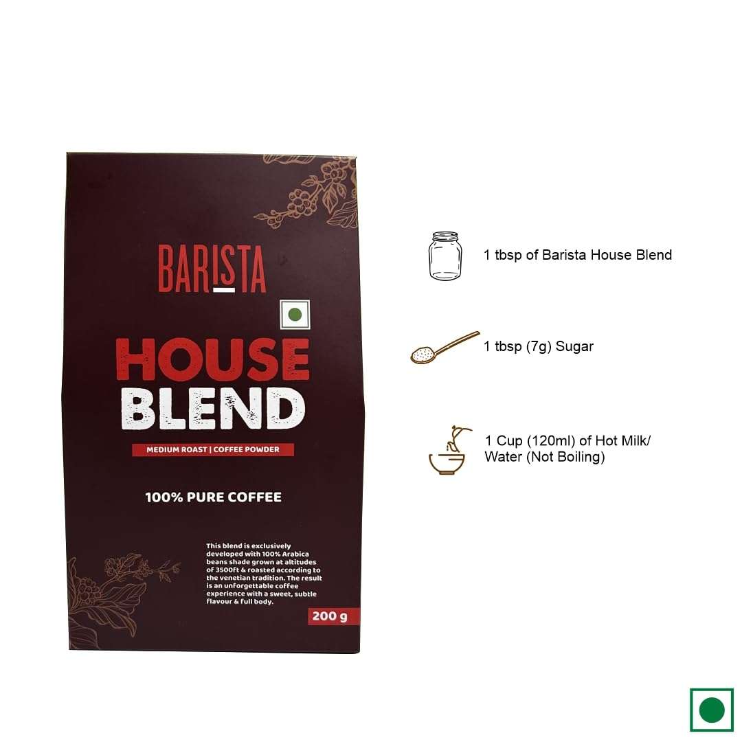 Barista Coffee, House Blend Coffee, Ground Coffee, Medium Roast Coffee Powder, Rich & Smooth Coffee, Diwali Gifts, 200g - Pack of 1 2