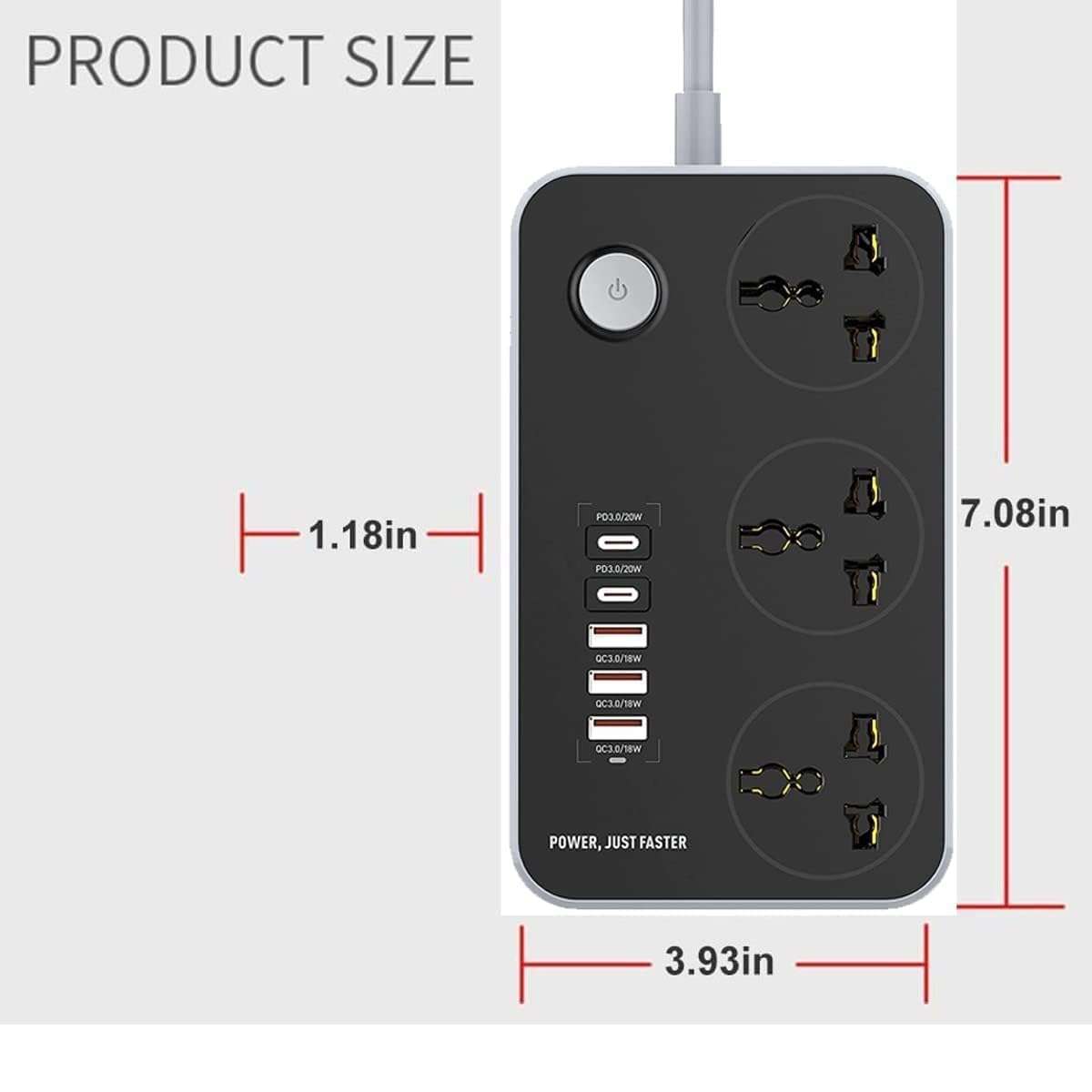 ELMVIA Extension Board 2500W 4 Power Sockets Extension Cord with 38W 4 USB Port + 2500W 2 Type C Port Fast Charger Fire-Resistant Multiple Plug Socket Universal Extension Box 2 Miter Wire 4