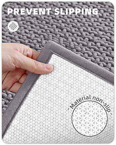 Color&Geometry Grey Bath Room Runner Rug - Non-Slip, Absorbent, Quick Dry, Thin, Washable - 20"x47" Long Bathmat Gray Chenille Carpet for Floor, Shower, Bathtub, Vanity 4