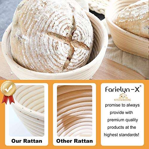 Farielyn-X 2 Set 9 Inch and 10 Bread Inch Banneton Proofing Baskets - Baking Dough Bowl Gifts for Bakers Proving Baskets for Sourdough Lame Bread Slashing Scraper Tool Starter Jar Proofing Box 2