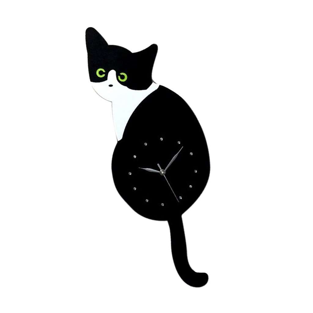 3D Tail Wagging Cat Dog Wall Clock Silence Clock Bedroom Home Decoration Green Eye Cat 4