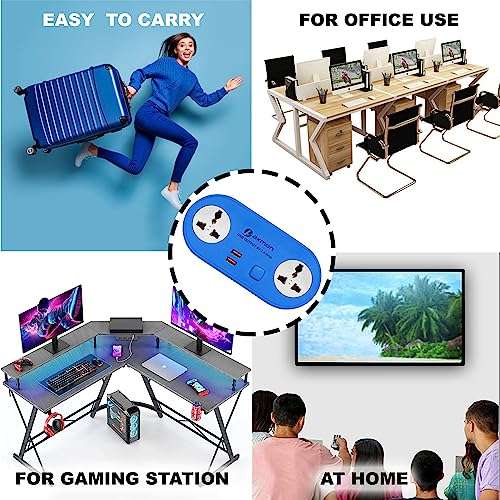 Axmon® Extension cord with USB Port [FIRE Resistant] [2 Socket With 2 USB Charging Ports] 6V-2.4 Amp Heavy Duty Extension Board for Home Office with [2.5 Meter Power Cord] - (2+2)BLUE 4