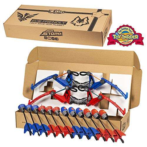Zing Air Storm Z-Tek Bow Dual Pack - 1 Red Bow, 1 Blue Bow, 6 Zonic Whistle Arrows and 6 Suction Cup Arrow, Shoots Arrows Up to 155 Feet, for Ages 14 and up 2