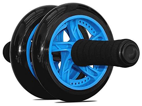 SKYFUN (LABEL) Home Gym Adjustable Core Abdominal Stomach Exercise Workout Abs Double Wheel Roller Fitness Exerciser Equipment With Knee Mat-Blue 5