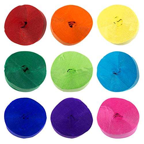 98.4 Feet Crepe Paper Streamers | Pack of 9 Color Rolls | Party Rainbow Decorations in Red, Orange, Yellow, Green, Blue & Purple | Fun Colorful Birthday, Booth Backdrop, Wedding Ceremony, Festival & Event Decor 2