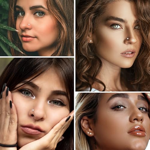 FIBO STEEL 316L Stainless Steel 2Pcs 16G 3mm CZ Inlaid Lip Rings Labret Monroe Nose Studs Helix Earring Piercing, 6mm Bar Length 3