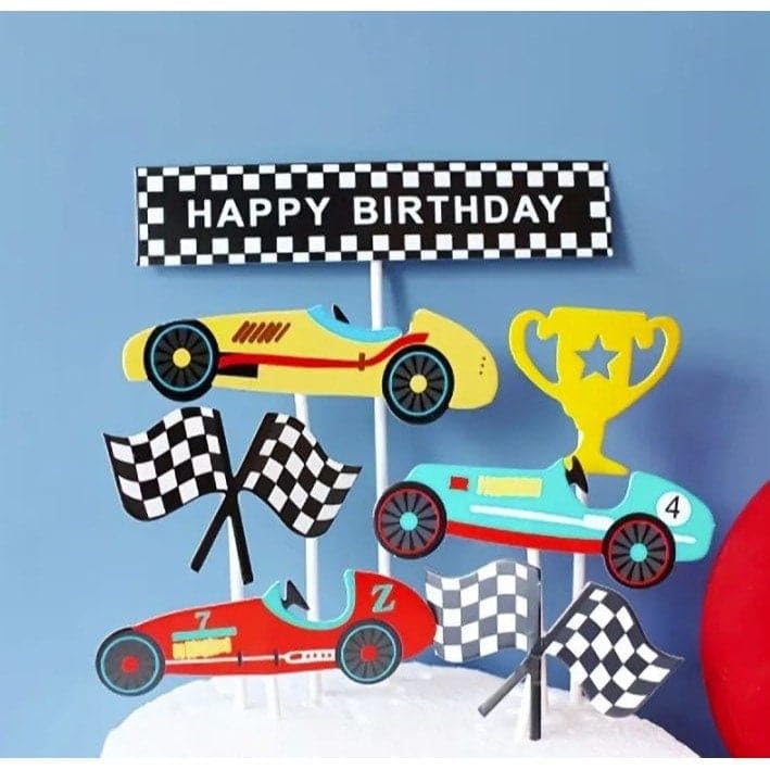 PartyToko car theme Cake Topper car theme Birthday theme Partysupplies Acrylic Happy Birthday car Face Cake Topper for Boys Girls Adults Birthday Party Supplies 7pcs 4