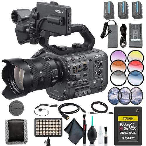 Sony FX6 Cinema Line Camera Kit with 24–105 mm F4 G OSS Lens (ILME-FX6VK) – Full-Frame 10.2MP Sensor | 4K 120p | 160GB Card, 2 x BP-U35 Battery, Filter Kit, Color Filter Kit, Bag, LED Light and More 1