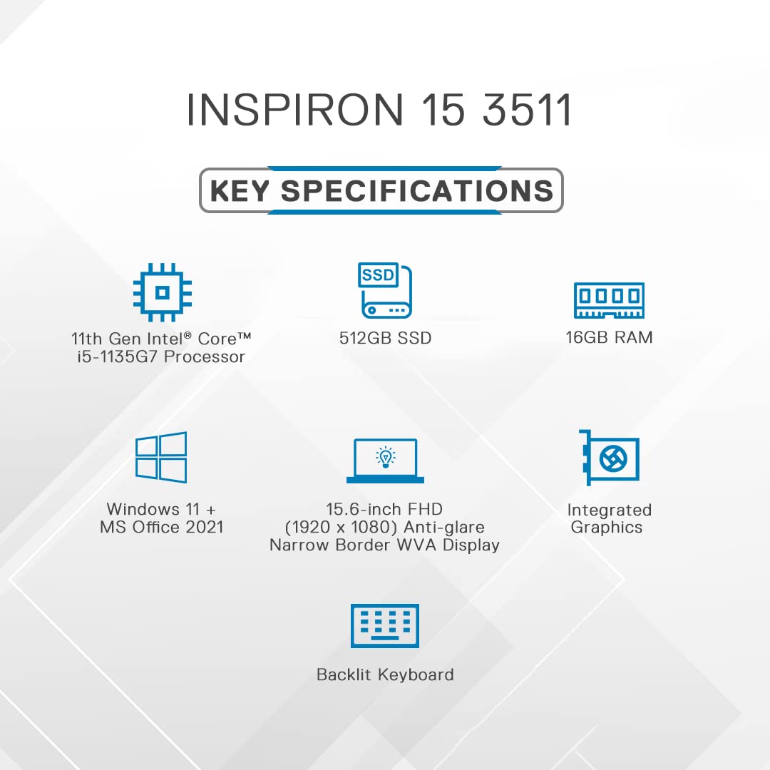 Dell 15 (2022) Intel I5-1135G7, 16Gb/512Gb Ssd, Windows 11+Mso'21, 15.6 Inches (39.61 Cms) Fhd Display, Platinum Silver (D560659Win9S, Inspiron 3511) 5