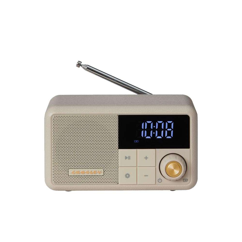 Crosley CR1121A-PB Cooper Retro AM/FM Radio, Portable Bluetooth Speaker with Aux Input and LED Display, Pebble 1