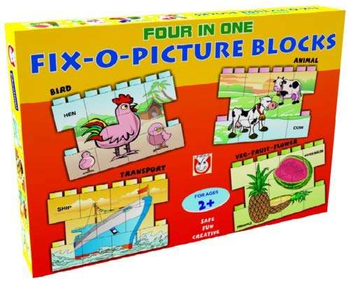 Nabhya 4 in 1 Educational Interlocking Blocks Game with 4 Different Puzzle of Animals,Birds,Transport and Fruits. 1