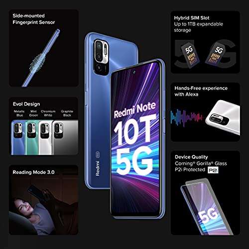 Redmi Note 10T 5G (Metallic Blue, 4GB RAM, 64GB Storage) | Dual 5G | 90Hz Adaptive Refresh Rate | MediaTek Dimensity 700 7nm Processor | 22.5W Charger Included 3