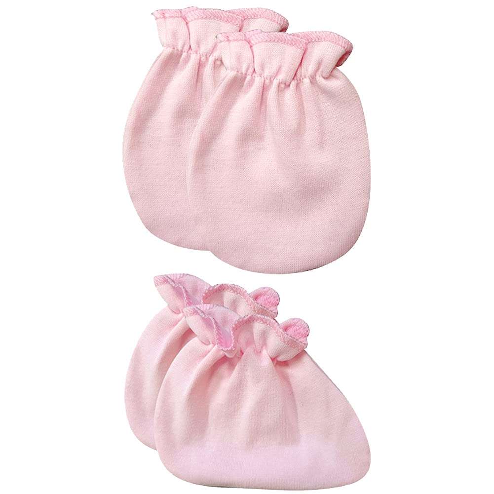 Newborn Infant baby Ankle Socks Mittens Set Cotton Cute Cozy Crew Sock Gloves for Baby Boy Girls 0-12 Months (0-12 Months, 4-Color Set（White + pink + grey + blue grey）) 3