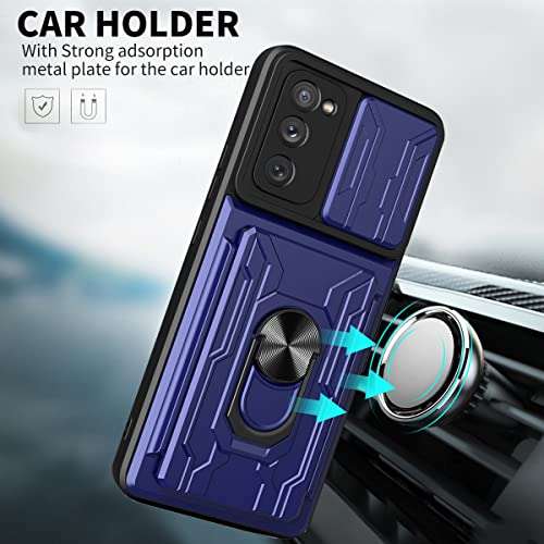 Galaxy S20 FE 5G Case, Designed for Samsung S20FE Phone Cases with Screen Protector Detachable Card Holder Slot Ring Kickstand Military Grade Heavy Duty Shockproof Protective Cover Men 6.5 inch Blue 2