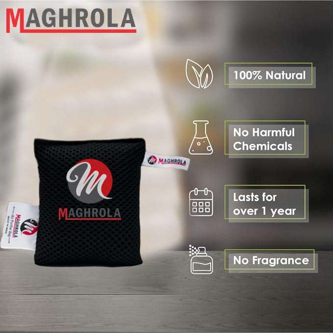 MAGHROLA Non Electric Air Purifier Natural Activated Coconut Charcoal Bag,Dehumidifier & Air Purifier For Car,Home Air Purifier and Freshener for Refrigerator, Shoes,Car,Wardrobe,Kitchen [ 250gm ] 5