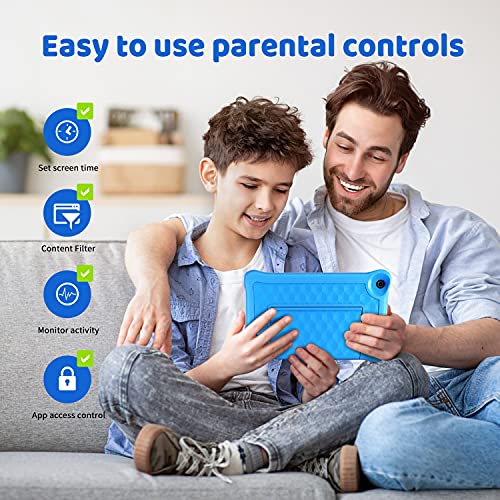 HAPPYBE 8 inch Kids Tablet, 8" Display, 1080p Full HD, Quad Core Android 10, 32GB, Parental Control, Kidoz Installed, WiFi, Dual Camera Google Play, YouTube, Children’s Tablets, Kid-Proof Case (Blue) 4