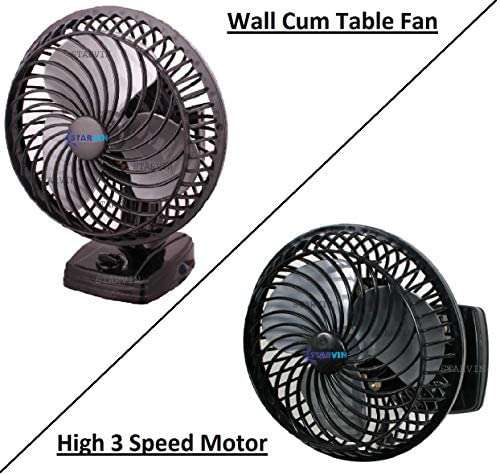 STARVIN || Wall Cum Table Fan || With Powerful Motor || 3 Speed Mode || 100% Copper Motor || 9 Inch Size 225mm || With 1 Year Warranty || Model- Cutie || Color Black || MK20135 4