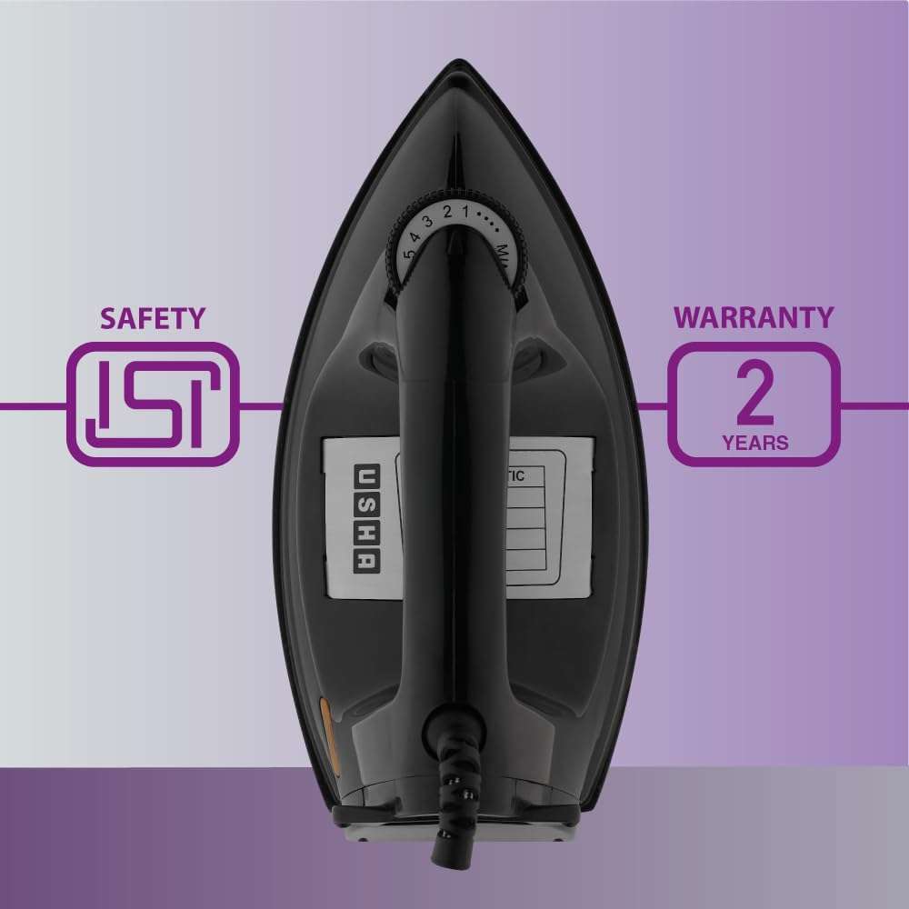 USHA EI 3710 Primora 2 KG Heavy Weight Dry Iron| 1100W| Non-stick Dual Coated Sole Plate For Easy Gliding & Long Life| 1.8 m Long Cord| Dual Layer Safety | 2 Years Warranty 4