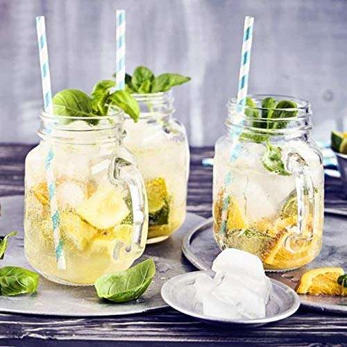 Evolluxi Glass Mason Jar with Multi-Color Air-Tight Lids with Straw Mugs with Handle, Regular Mouth for kitchen - 500 ML, Pack of (3) 4