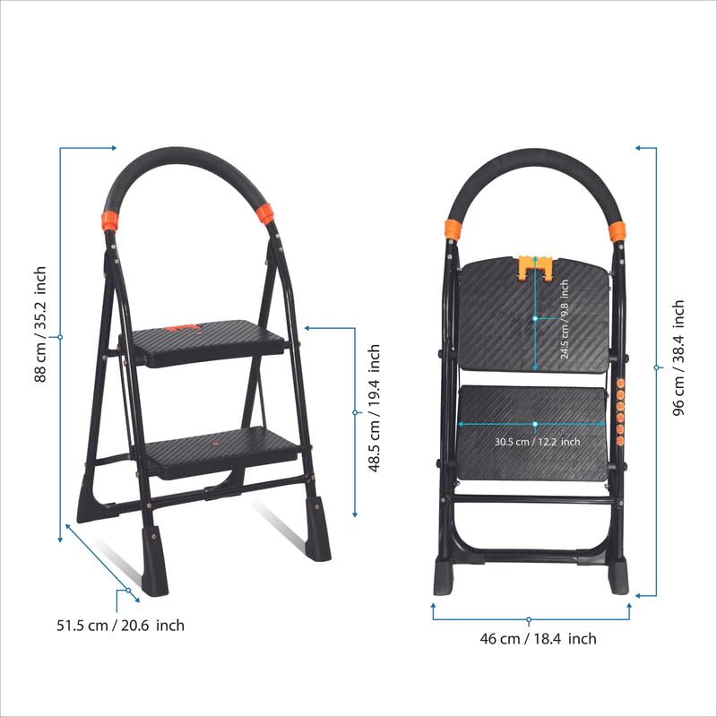 TNT THE NEXT TREND Ladder for Home use Heavy Duty Steel with Wide Steps and Top Platform with Anti Slip and Anti Skid Shoes can be Used as Step Stool in Office and Industrial Purpose (Black) (2 Step) 4