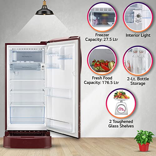 LG 204 L 5 Star Direct-Cool Inverter Single Door Refrigerator (??GL-D211HRRZ, Ruby Regal, Base Stand with Drawer & Smart Connect, 2022 Model) 2
