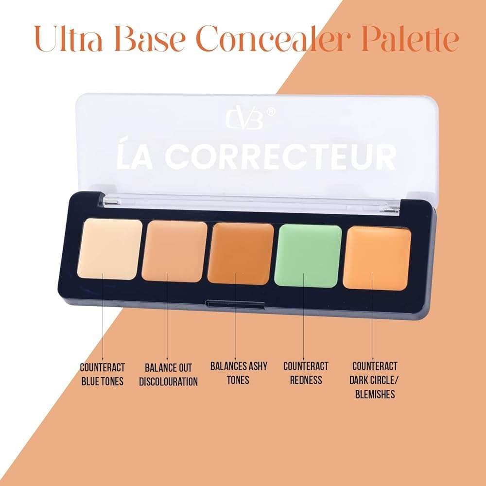 CVB Color Corrector/Concealer Palette For Discoloration, Dark Circles, Redness and Spots Full Face Coverage Color-Correcting Concealer 5 in 1 C104 (Multicolor 01) 4