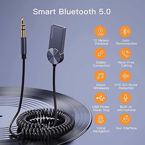 Bluetooth Aux Receiver for Car,3.5mm Aux Car Adapter, Bluetooth 5.0 Audio Music Receiver,Wireless Auxiliary Adapter for Car Stereo/Home Stereo/Wired Headphones/Speaker 3