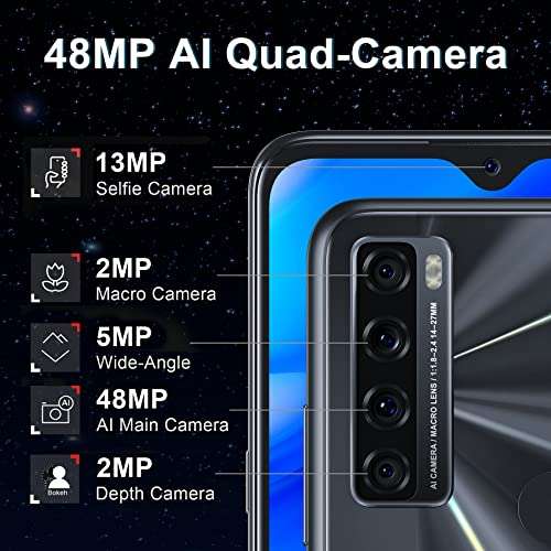 TCL 20 SE Android 11 Smartphone Unlocked Cell Phone 6.82” HD+ Display 4GB+128GB 5000mAh 48MP Quad Camera Dual Speakers Octa-Core US Verison 4G Compatible for AT&T T-Mobile (Nuit Black) 3