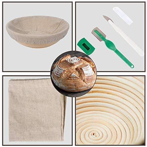 Banneton Bread Basket – Sourdough Proofing Set – Bread Bowl & Linen Liner Cloth + Lames – Rattan Basket No Smell – Bread Bag Included – 10” Brotform – for Homemade Bread 4