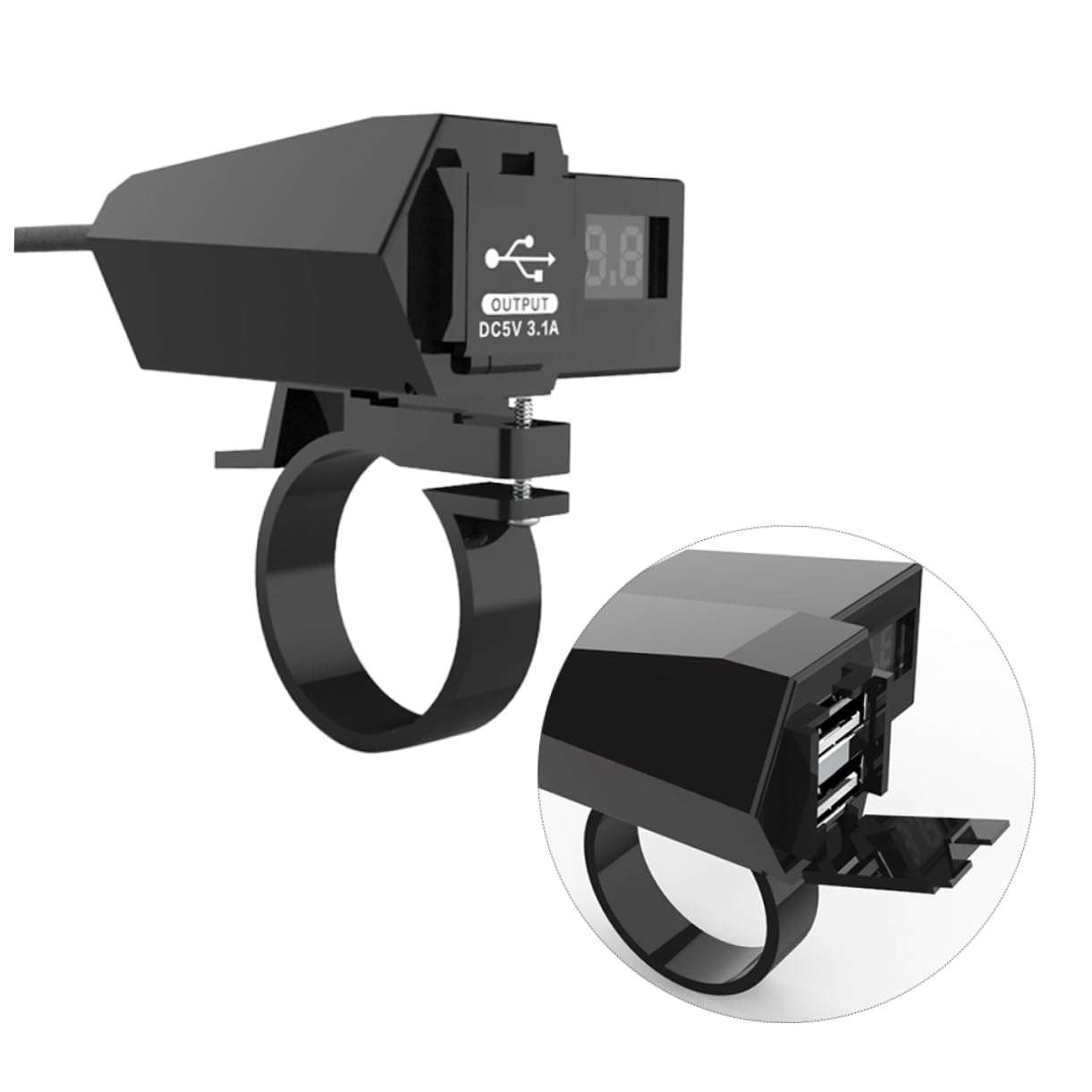 Cabilock Dual USB Port Motorcycle Phone Charger Waterproof USB Charger Led Display 3.1a Max Output 1